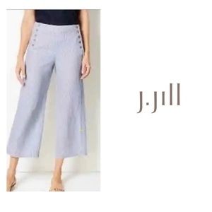 J.Jill Women’s Small Linen Side Striped Buttoned Comfy Capri’s